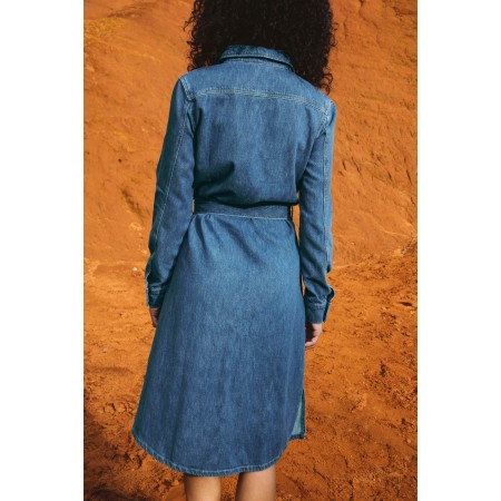 Brigitte denim blue midi dress chez Cornerstreet bien 