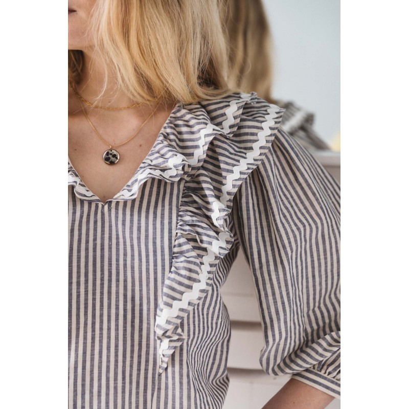 Récif blouse with blue and gray stripes Pour