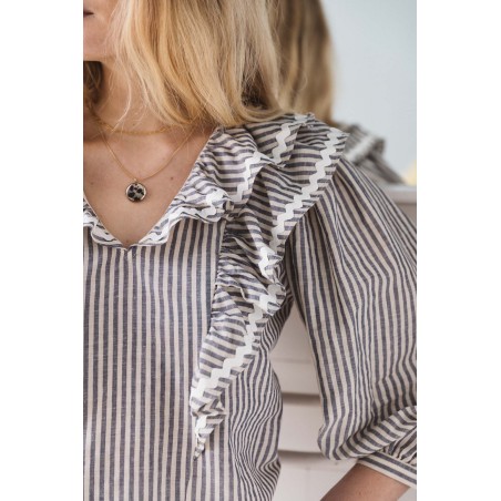 Récif blouse with blue and gray stripes Pour