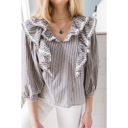 Récif blouse with blue and gray stripes Pour