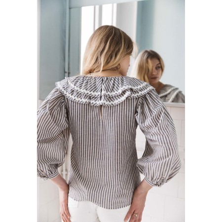 Récif blouse with blue and gray stripes Pour