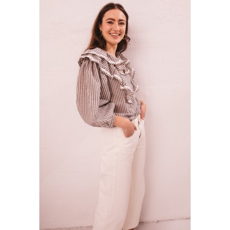 Récif blouse with blue and gray stripes Pour