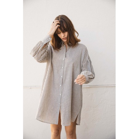 Blue and gray striped Voguer shirt dress pas cher chine