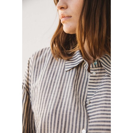 Blue and gray striped Voguer shirt dress pas cher chine