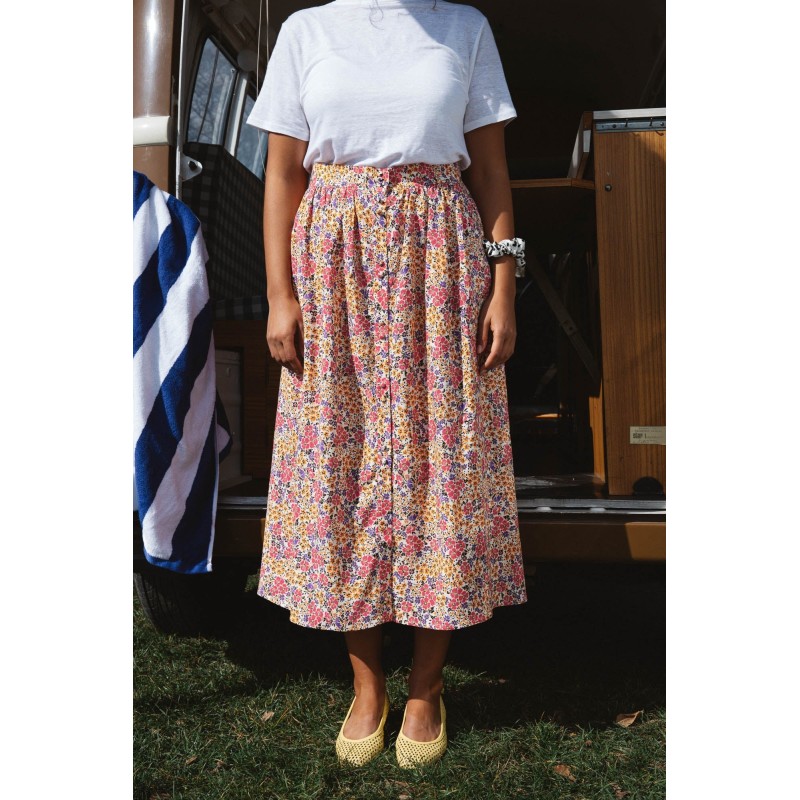 Sally skirt with solar flower print ouvre sa boutique