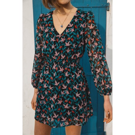 Chanter dress with hibiscus print pas cher 