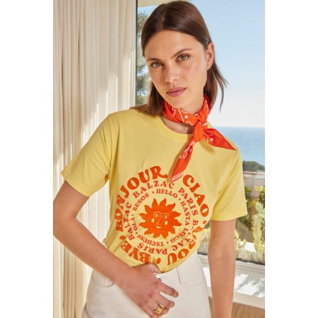 Tee-shirt Bree Bonjour ciao jaune et orange Economisez 