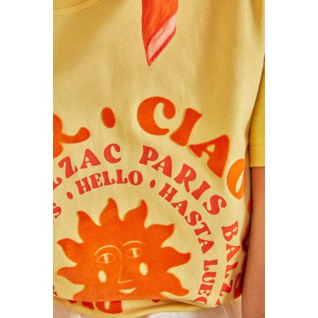 Tee-shirt Bree Bonjour ciao jaune et orange Economisez 