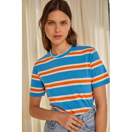 Tee-shirt Bree rayé bleu et orange en ligne des produits 