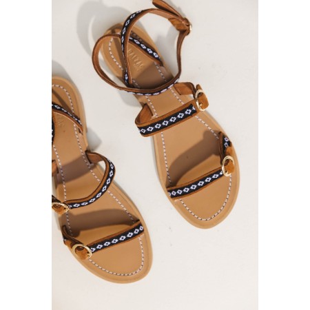 Elia camel sandals with embroidered braid destockage