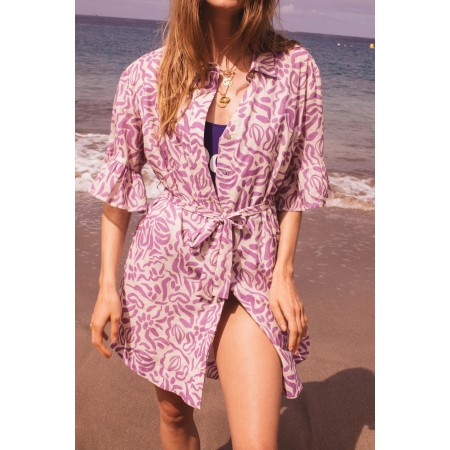 Guinguette shirt dress with purple coral print Le MVP de beaucoup