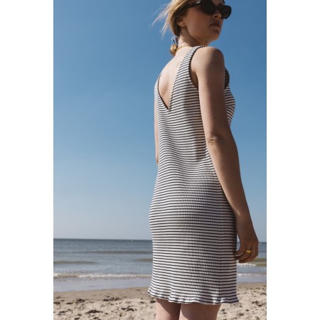 Max dress with navy and ecru stripes en stock