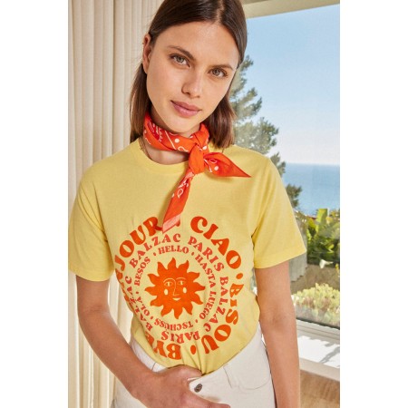 Tee-shirt Bree Bonjour ciao jaune et orange Economisez 