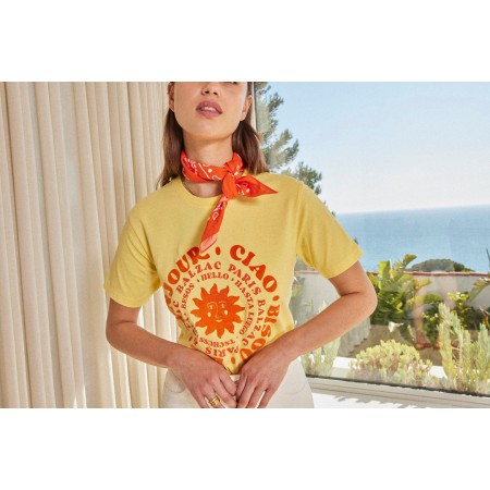 Tee-shirt Bree Bonjour ciao jaune et orange Economisez 