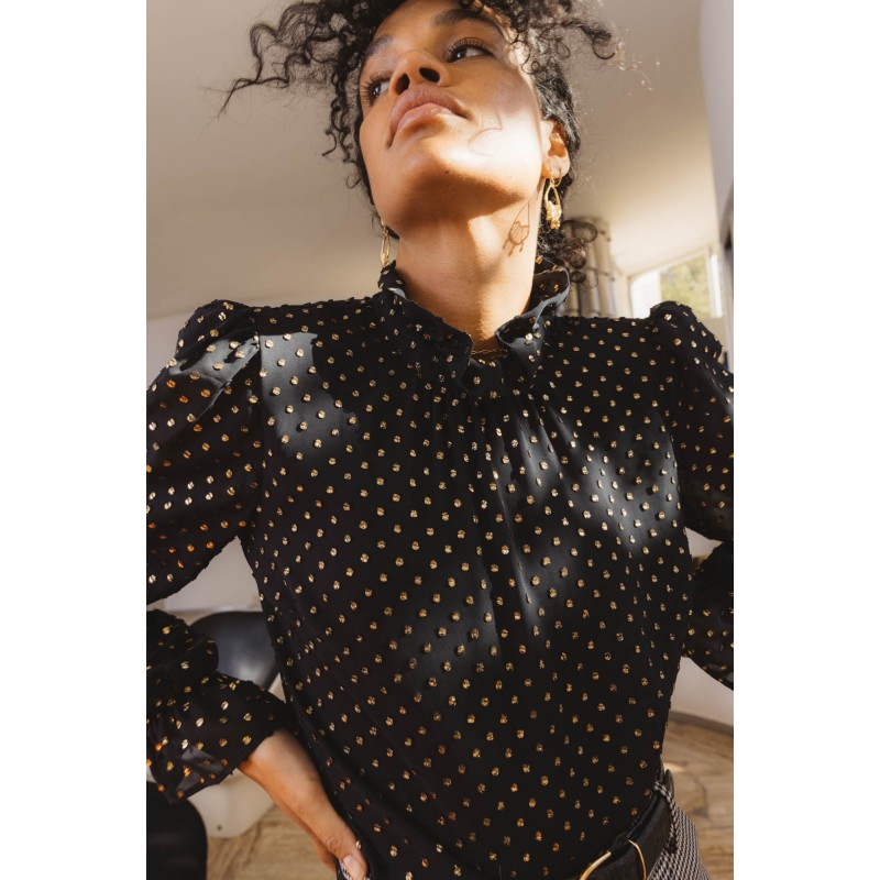 Black and gold Floppy blouse Livraison rapide