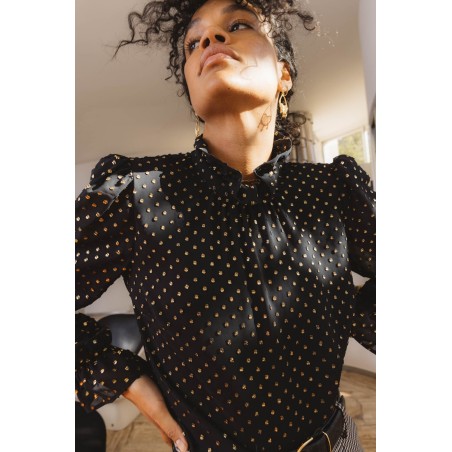 Black and gold Floppy blouse Livraison rapide