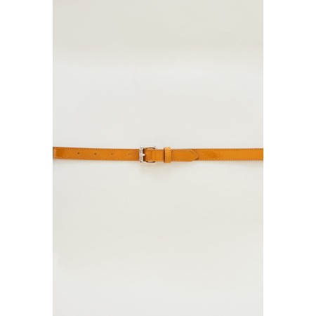 Mustard crumpled patent Aimie belt destockage