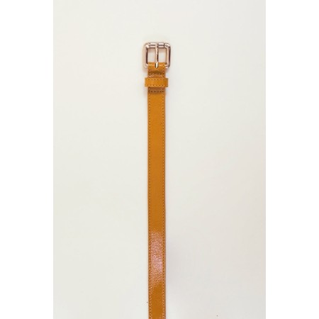 Mustard crumpled patent Aimie belt destockage