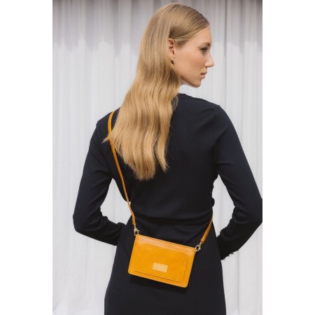 Mustard crumpled patent Martie bag pas cher 