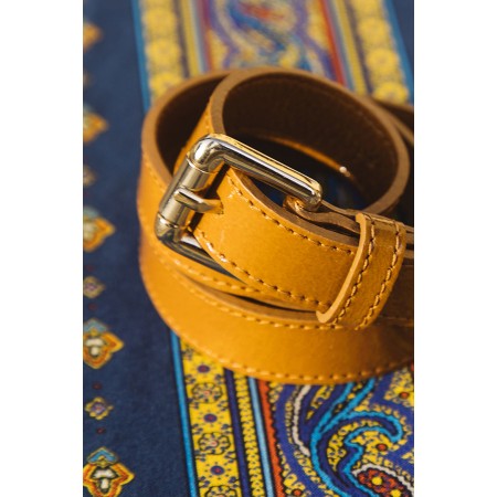 Mustard crumpled patent Aimie belt destockage