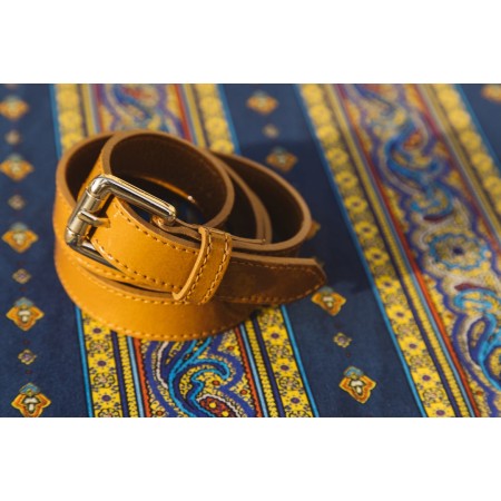 Mustard crumpled patent Aimie belt destockage