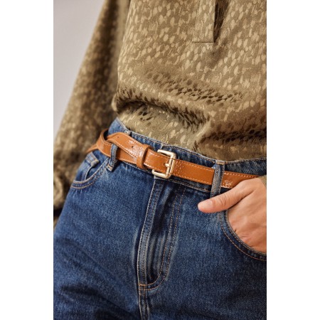 Mustard crumpled patent Aimie belt destockage