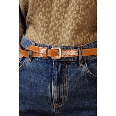 Mustard crumpled patent Aimie belt destockage