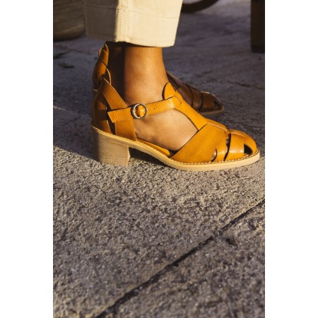 Corsaire mustard crumpled patent sandals online