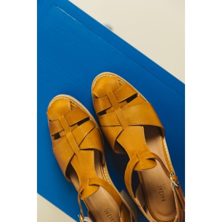 Corsaire mustard crumpled patent sandals online