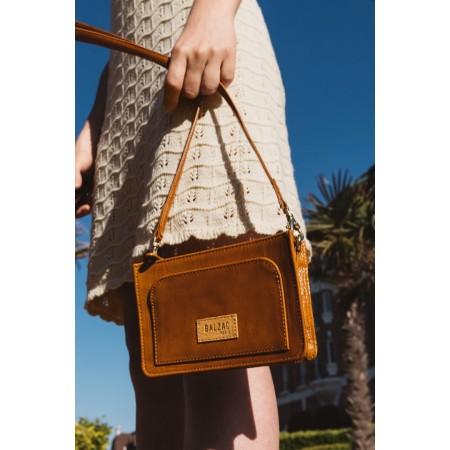 Mustard crumpled patent Martie bag pas cher 