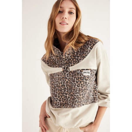 Prévert ecru and leopard sweatshirt Amélioration de cerveau avec