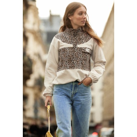 Prévert ecru and leopard sweatshirt Amélioration de cerveau avec