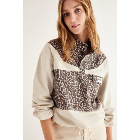 Prévert ecru and leopard sweatshirt Amélioration de cerveau avec