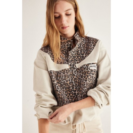 Prévert ecru and leopard sweatshirt Amélioration de cerveau avec