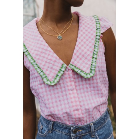 Pink gingham nostalgia blouse commande en ligne