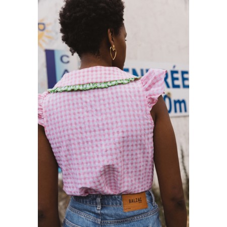 Pink gingham nostalgia blouse commande en ligne