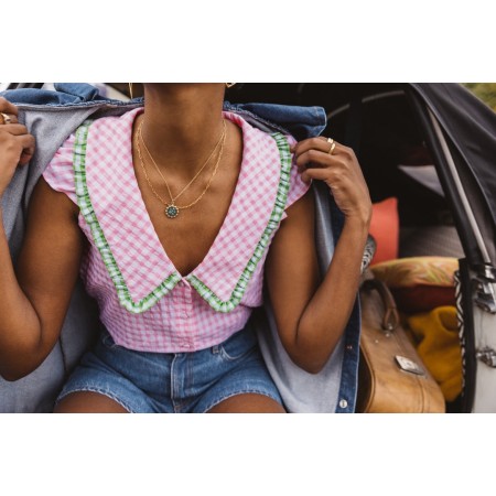 Pink gingham nostalgia blouse commande en ligne