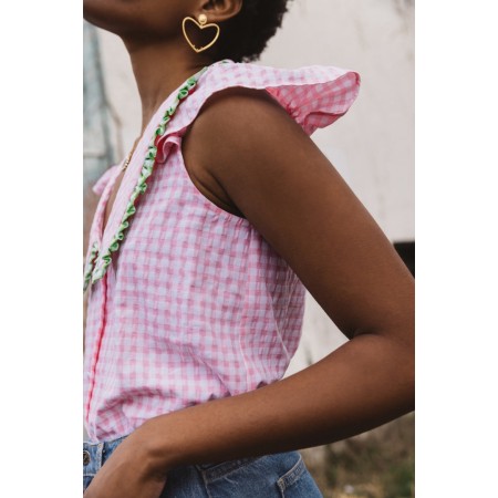 Pink gingham nostalgia blouse commande en ligne