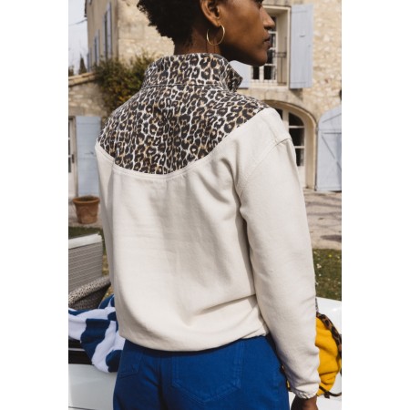 Prévert ecru and leopard sweatshirt Amélioration de cerveau avec