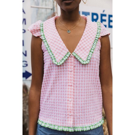 Pink gingham nostalgia blouse commande en ligne