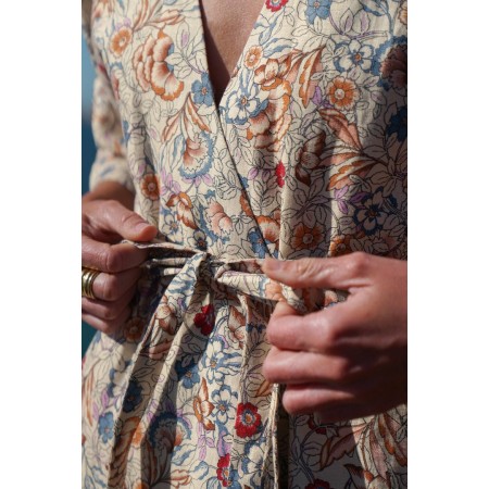 Kimono Familia dress with floral Indian print Véritable concentré