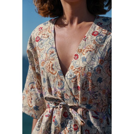 Kimono Familia dress with floral Indian print Véritable concentré