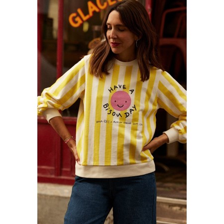 Sweat-shirt Anvers Bisous day rayures jaune Fin de série