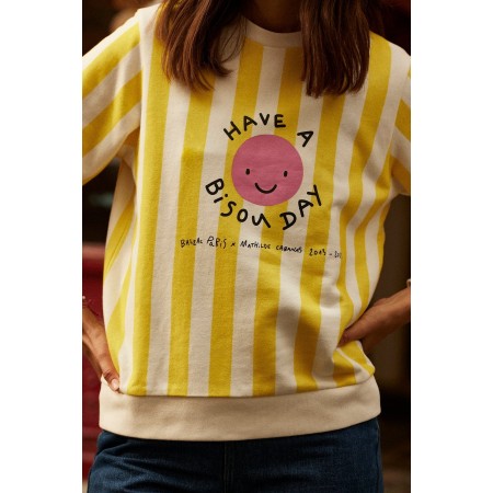 Sweat-shirt Anvers Bisous day rayures jaune Fin de série