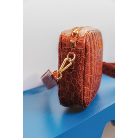 Orange crocodile embossed Cesar bag destockage