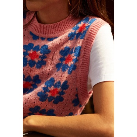 Pull Anémone rose, rouge et bleu brillant des détails fins