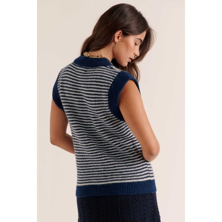 Pull Blason rayures bleu et blanc rembourrage situé sous