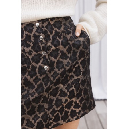 leopard jacquard oyster mushroom skirt pas cher