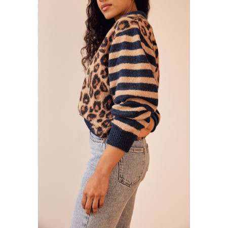 Blue and leopard striped Idole cardigan sélection de produits