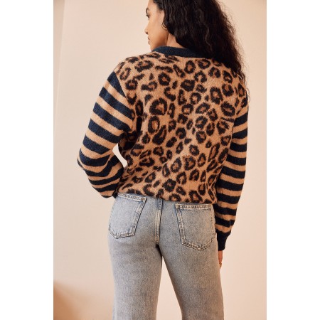 Blue and leopard striped Idole cardigan sélection de produits